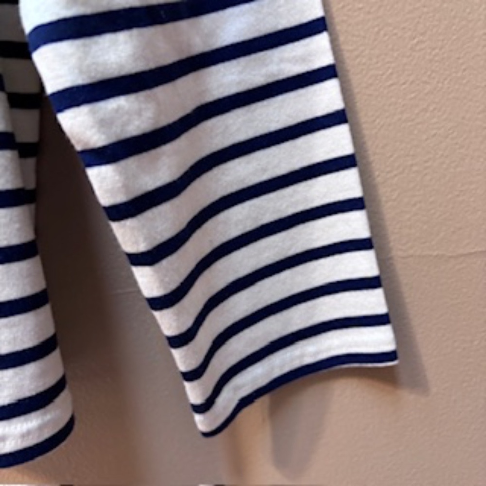 J. Crew Boatneck Striped Nautical Top Navy/White Heart Elbow Patches Size M NWT - Picture 4 of 7